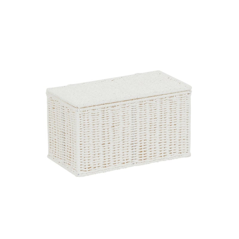 Household Essentials سلة منسوجة يدويًا صغيرة من حبل الورق مع غطاء باللون الأبيض - Image 1