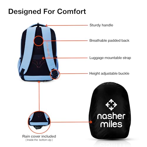 Nasher Miles Physics 4 Compartment Laptop Backpack 31 Liters Polyester with Raincover| Front Organiser Ideal for College, School Bags for Boys & Girls (Blue) - Image 4