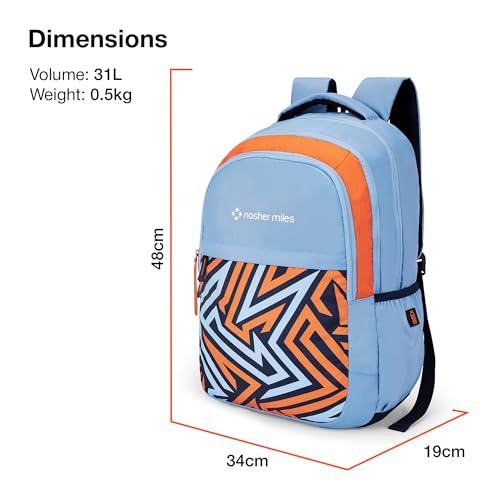 Nasher Miles Physics 4 Compartment Laptop Backpack 31 Liters Polyester with Raincover| Front Organiser Ideal for College, School Bags for Boys & Girls (Blue) - Image 5