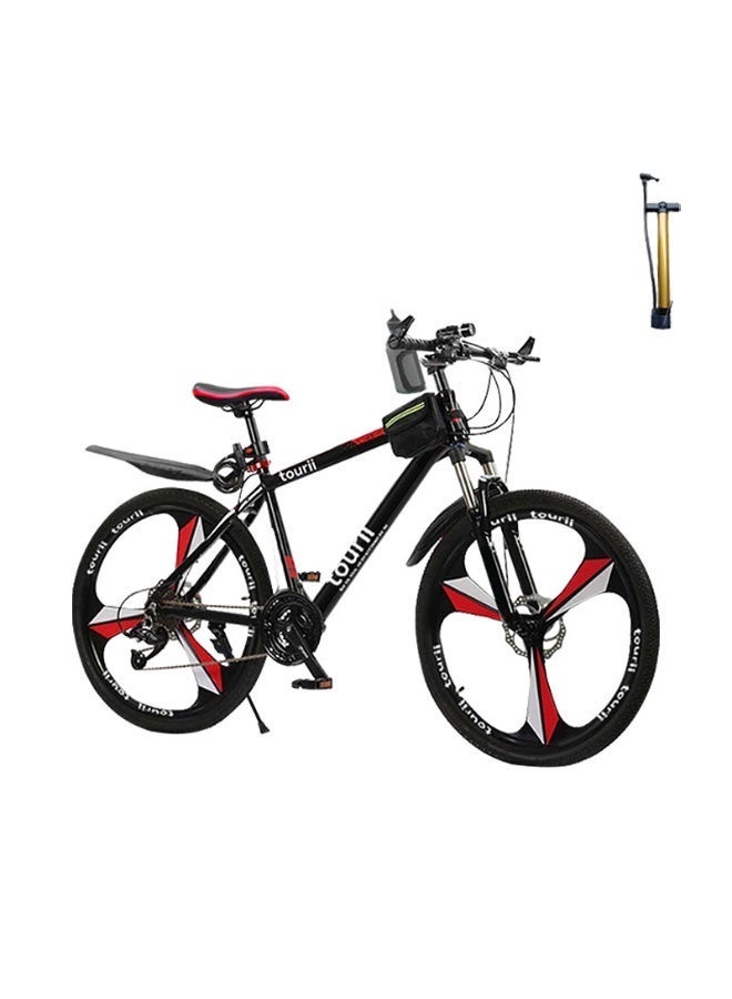 Tourii PXJB Kids amd Teenagers Mountain Bike – 18/20/22 Inch Wheels, 21 Speed Gears, Dual Disc Brakes, Front Headlight, High-Carbon Steel Frame, Suitable for Boys & Girls Ages 8–15, Black & Red - Image 1