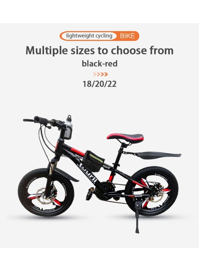 Tourii PXJB Kids amd Teenagers Mountain Bike – 18/20/22 Inch Wheels, 21 Speed Gears, Dual Disc Brakes, Front Headlight, High-Carbon Steel Frame, Suitable for Boys & Girls Ages 8–15, Black & Red - Image 2