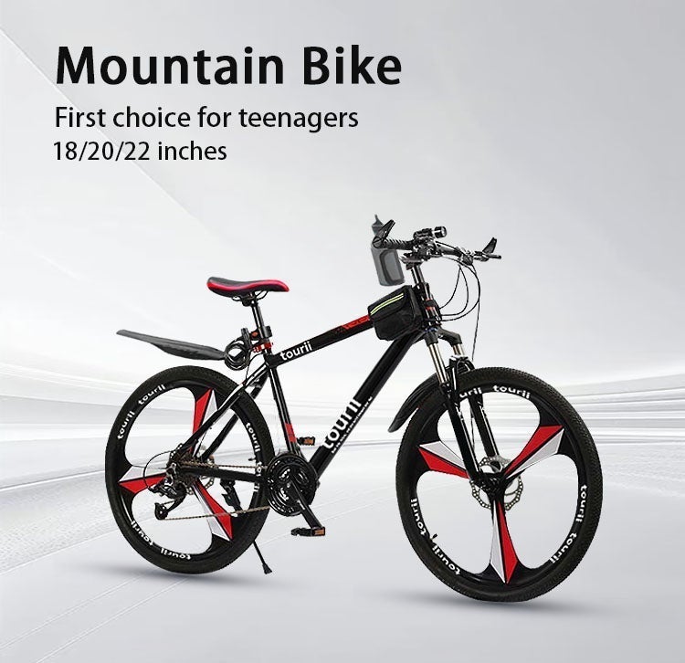 Tourii PXJB Kids amd Teenagers Mountain Bike – 18/20/22 Inch Wheels, 21 Speed Gears, Dual Disc Brakes, Front Headlight, High-Carbon Steel Frame, Suitable for Boys & Girls Ages 8–15, Black & Red - Image 3