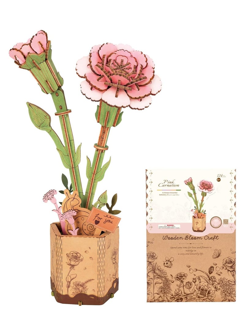 Robotime Rowood DIY Wooden Flower Pink Carnation TW051 Premium 3D Puzzle Building Kits for Adults & Teens - Decorative Home Décor, Ramadan & Holiday Gift (Eid and Birthday) for Puzzle Enthusiasts, Stress Relief STEM Project  - Image 3