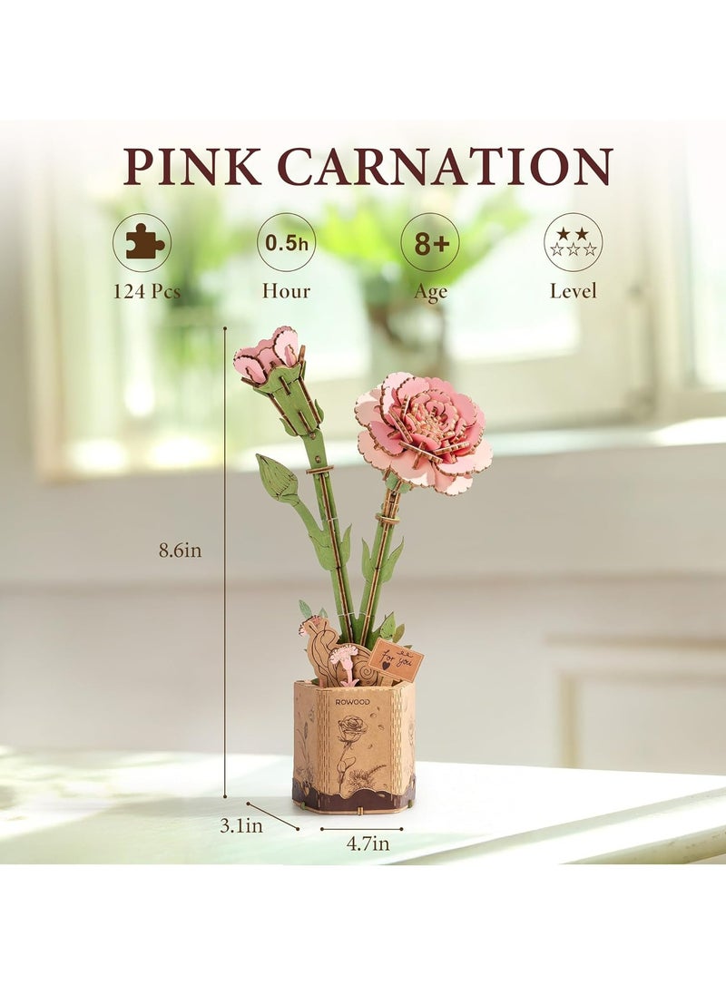 Robotime Rowood DIY Wooden Flower Pink Carnation TW051 Premium 3D Puzzle Building Kits for Adults & Teens - Decorative Home Décor, Ramadan & Holiday Gift (Eid and Birthday) for Puzzle Enthusiasts, Stress Relief STEM Project  - Image 2
