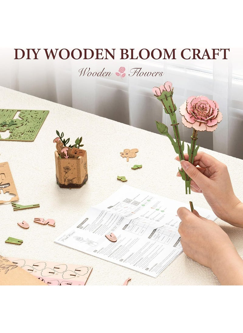 Robotime Rowood DIY Wooden Flower Pink Carnation TW051 Premium 3D Puzzle Building Kits for Adults & Teens - Decorative Home Décor, Ramadan & Holiday Gift (Eid and Birthday) for Puzzle Enthusiasts, Stress Relief STEM Project  - Image 5