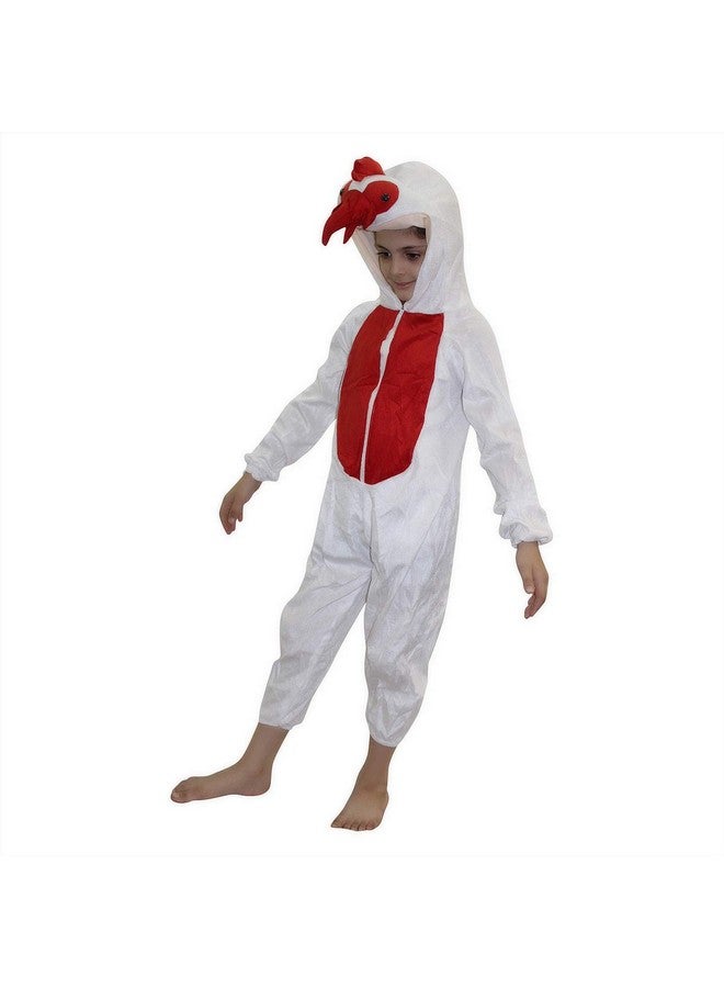 Kaku Fancy Dresses Fleece Cock Bird Costume For Kids - White & Red, 5-6 Years | Animal Fancy Dress For Boys & Girls - Image 1