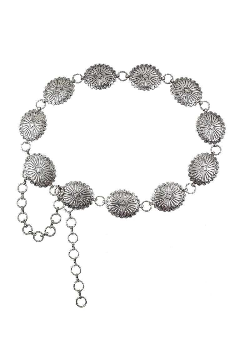 Excefore Metal Waist Chain Belts, Adjustable Punk Chain, Metal Chain Belt for Women Waist chains for Dresses Jeans Western Cowgirl, Silver - Image 1