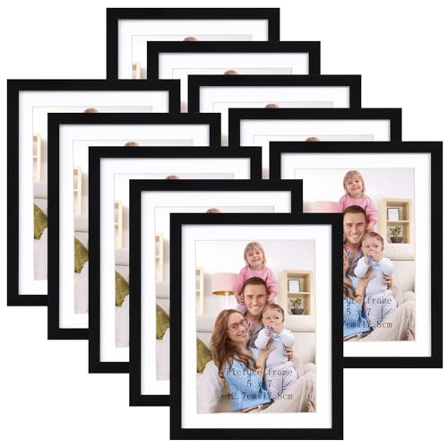 Giftgarden Black 7x5 Photo Frames with Mat8x6 Photo Frames without Mat 5x7 Picture Frame Set of 10 for Wall or TabletopSuitable for Home and Office