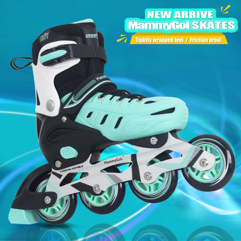 MammyGol Inline Skates for Adults Men Women, Adjustable Aggressive Durable Roller Blades with Giant Wheels, High Performance Skates for Male Female Teal Size 10 11 12 - Image 2