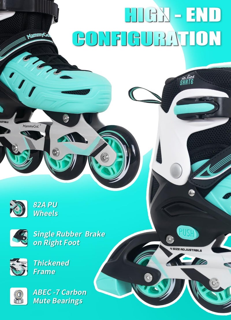 MammyGol Inline Skates for Adults Men Women, Adjustable Aggressive Durable Roller Blades with Giant Wheels, High Performance Skates for Male Female Teal Size 10 11 12 - Image 4
