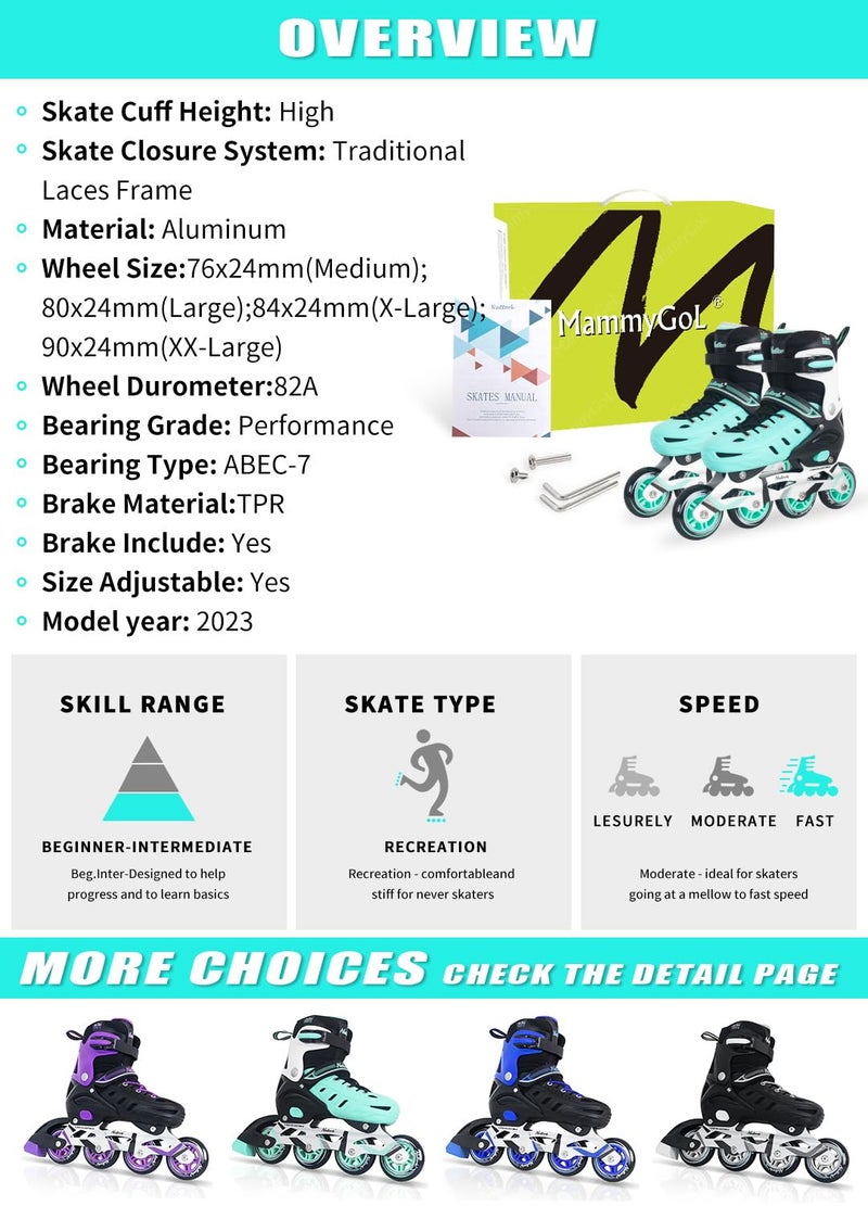 MammyGol Inline Skates for Adults Men Women, Adjustable Aggressive Durable Roller Blades with Giant Wheels, High Performance Skates for Male Female Teal Size 10 11 12 - Image 3