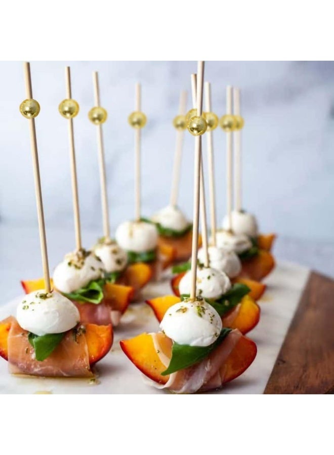 200 قطعة من أعواد الكوكتيل، أعواد أسنان خشبية، لوازم حفلات، لؤلؤ ذهبي ولؤلؤ فضي - Image 3