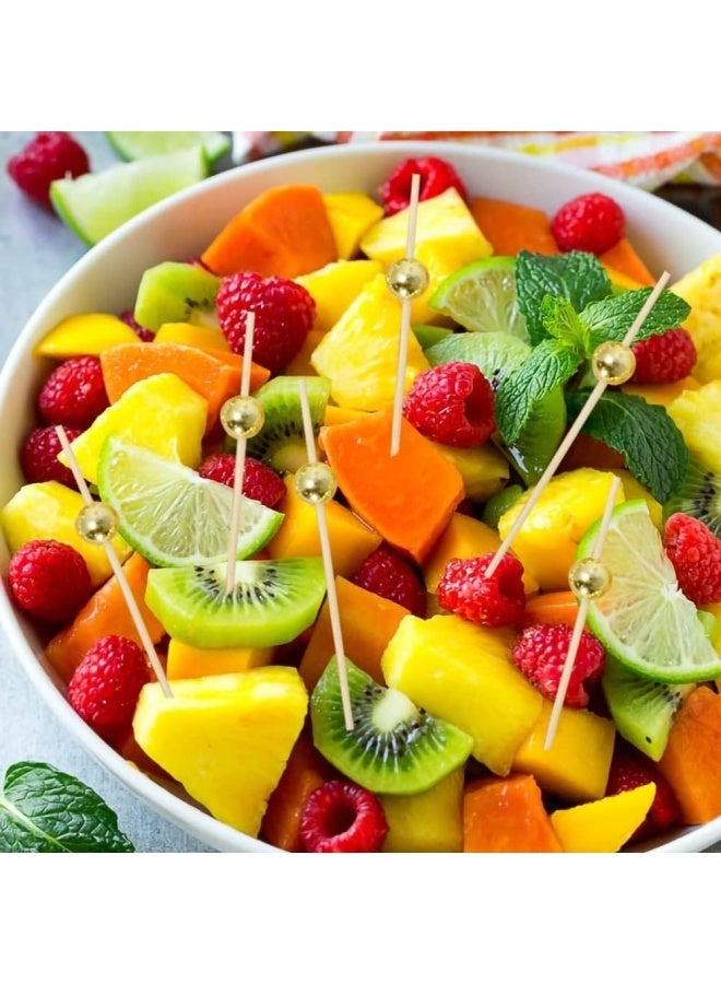 200 قطعة من أعواد الكوكتيل، أعواد أسنان خشبية، لوازم حفلات، لؤلؤ ذهبي ولؤلؤ فضي - Image 5