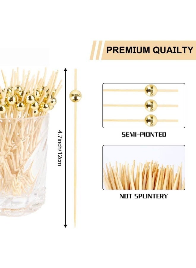 200 قطعة من أعواد الكوكتيل، أعواد أسنان خشبية، لوازم حفلات، لؤلؤ ذهبي ولؤلؤ فضي - Image 2