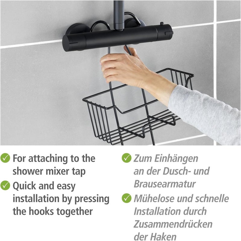 Wenko Milo Thermostatic Shower Caddy 2 Tier Shower Caddy for Hanging on the Faucet, Stainless Steel Shelf (Rust-Proof), 25 x 55 x 14 cm, Black - Image 2