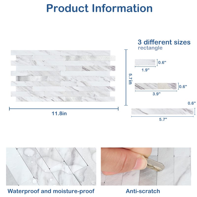 Midcard 20 Sheet Peel and Stick Backsplash, White Marble PVC Wall Tile for Kitchen Backsplash - Image 3