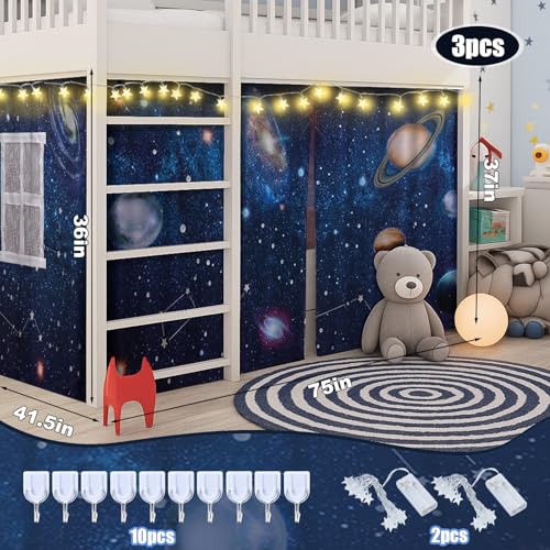 Frienda Galaxy Loft Bed Tent Curtain Set 75 x 36 x 415 Inches Space Bunk Bed Tent with String Light Galaxy Blackout Curtains Decoration for Home Bedroom Dorm Privacy Protection Decoration - Image 3