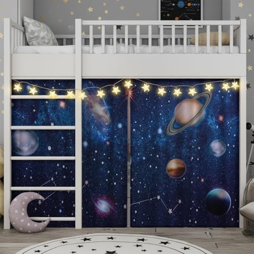 Frienda Galaxy Loft Bed Tent Curtain Set 75 x 36 x 415 Inches Space Bunk Bed Tent with String Light Galaxy Blackout Curtains Decoration for Home Bedroom Dorm Privacy Protection Decoration - Image 1