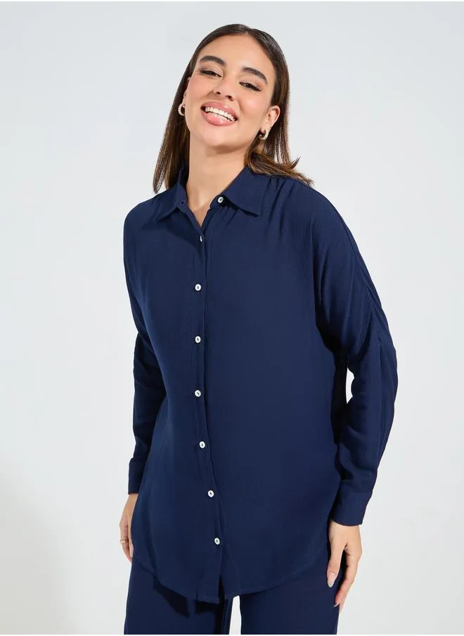ستايلي Oversized Crinkle Shirt & Wide Leg Pants Co-Ords