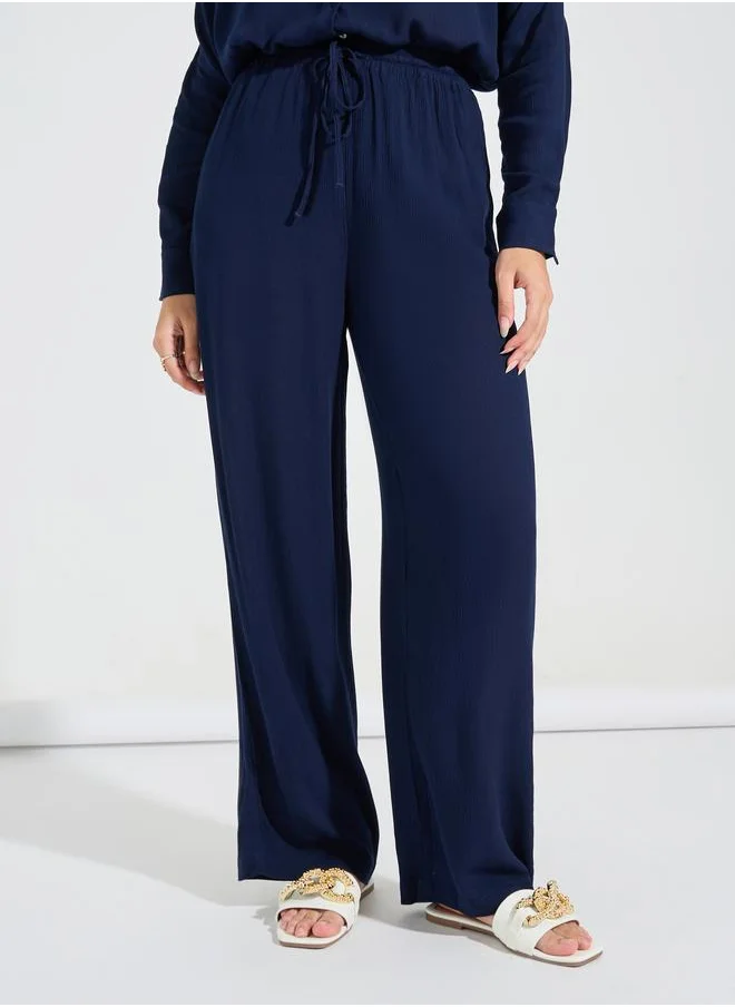 ستايلي Oversized Crinkle Shirt & Wide Leg Pants Co-Ords