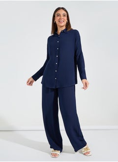 Styli Oversized Crinkle Shirt & Wide Leg Pants Co-Ords  - Image 2
