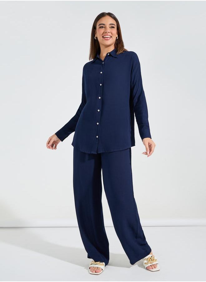 Styli Oversized Crinkle Shirt & Wide Leg Pants Co-Ords  - Image 2