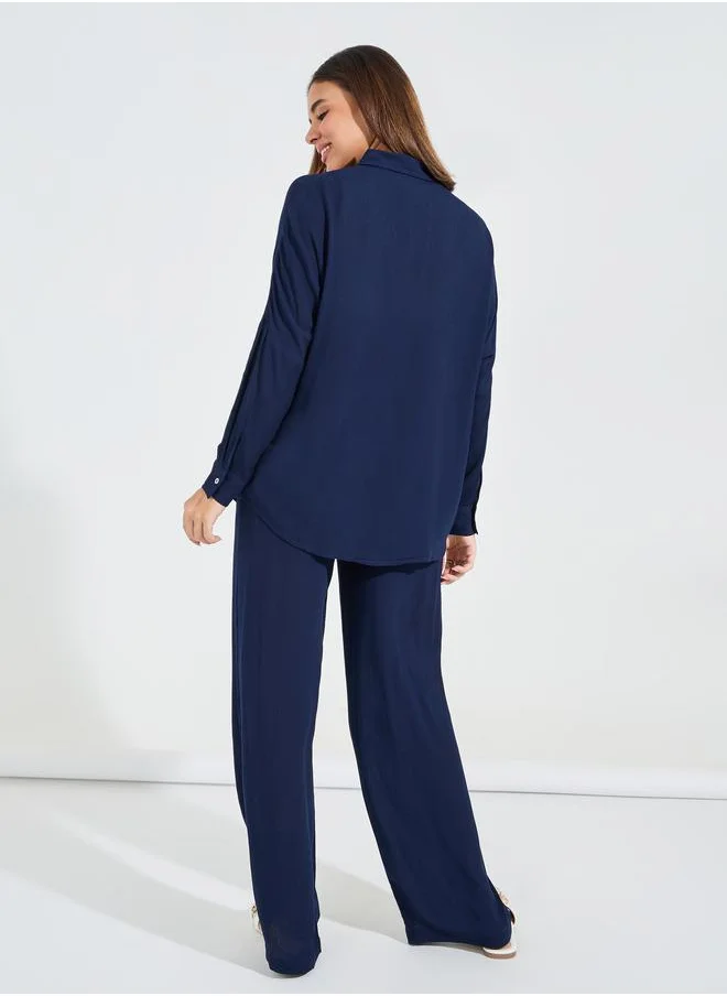 ستايلي Oversized Crinkle Shirt & Wide Leg Pants Co-Ords