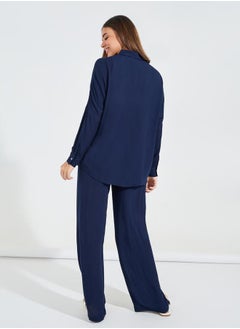 Styli Oversized Crinkle Shirt & Wide Leg Pants Co-Ords  - Image 5