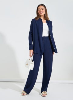 Styli Oversized Crinkle Shirt & Wide Leg Pants Co-Ords  - Image 1