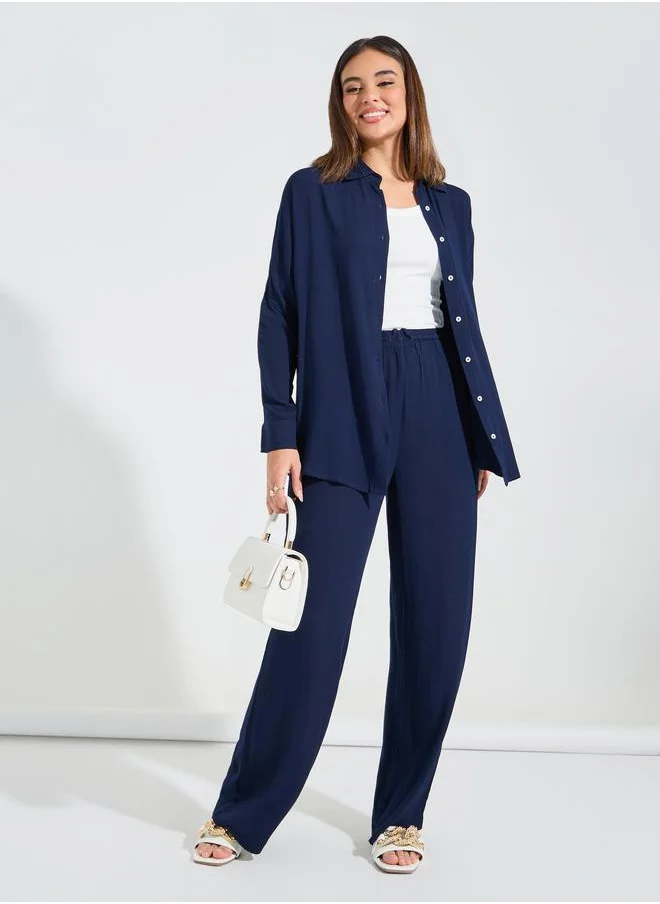 ستايلي Oversized Crinkle Shirt & Wide Leg Pants Co-Ords
