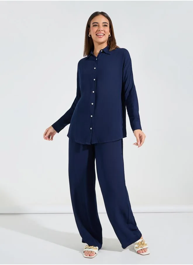 ستايلي Oversized Crinkle Shirt & Wide Leg Pants Co-Ords