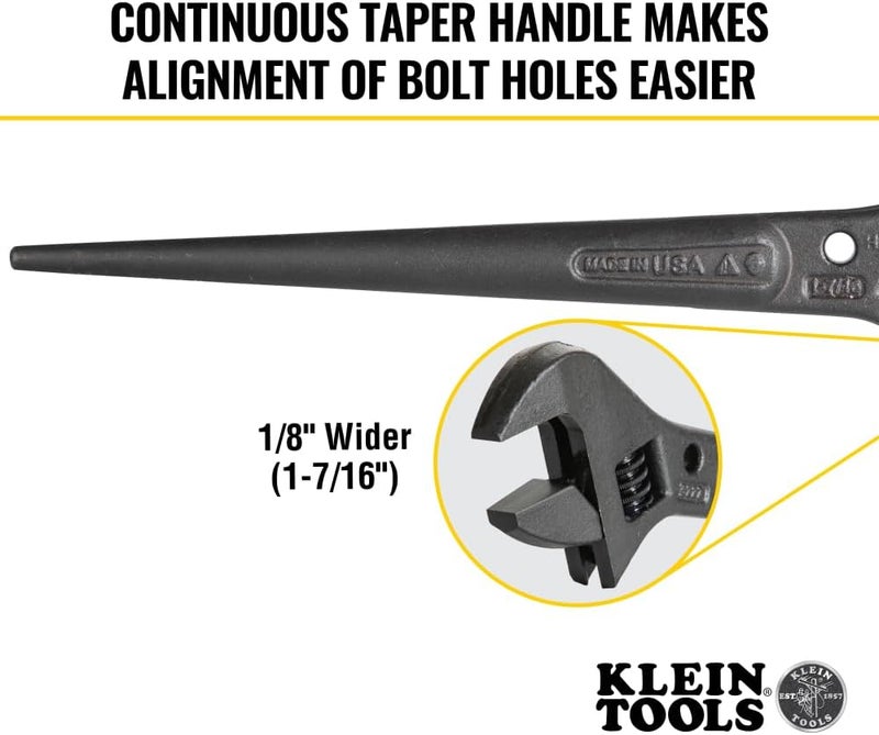 Klein Tools 3227 Extra Wide Adjustable Wrench - 10-Inch Construction Spud Wrench for Nuts and Bolts Up to 1-7/16-Inch - Image 3
