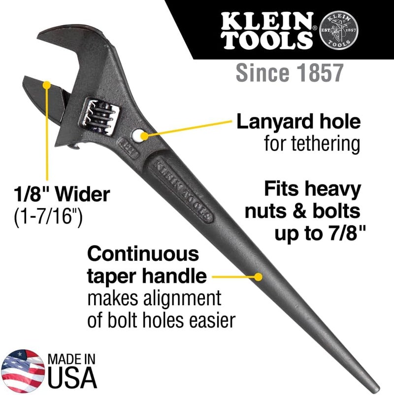 Klein Tools 3227 Extra Wide Adjustable Wrench - 10-Inch Construction Spud Wrench for Nuts and Bolts Up to 1-7/16-Inch - Image 2