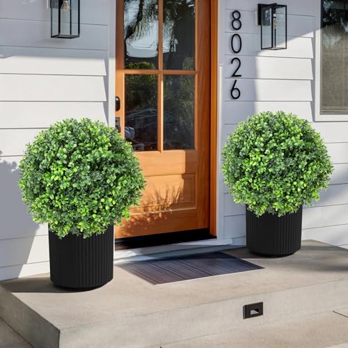 Jasmpig Artificial Boxwood Topiary Ball Tree 24" with Ground Spike, Set of 2 Artificial Boxwood Bushes for Faux Shrubs, Fake Evergreen Faux Plant for Indoor Outdoor Porch Garden- UV Resistant – Fade-Proof - Image 5