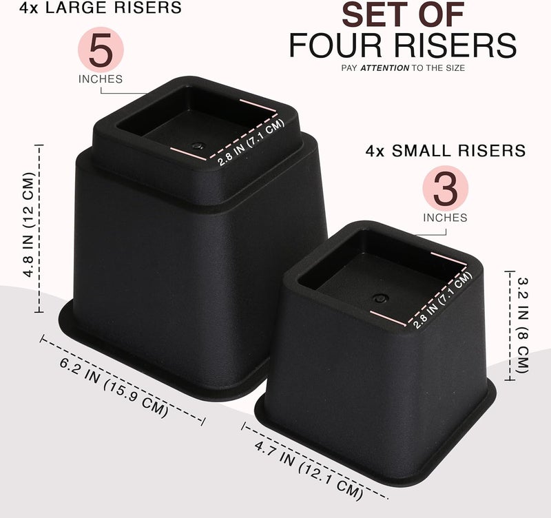 Utopia Bedding Adjustable Bed Furniture Risers - Elevation in Heights 3, 5 or 8 Inch Heavy Duty Risers for Beds - Supports up to 1,300 lbs - (Set of 4 Riser, Black) - Image 2