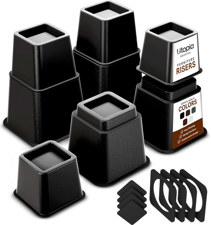 Utopia Bedding Adjustable Bed Furniture Risers - Elevation in Heights 3, 5 or 8 Inch Heavy Duty Risers for Beds - Supports up to 1,300 lbs - (Set of 4 Riser, Black) - Image 1
