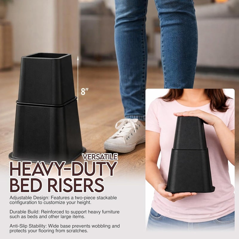 Utopia Bedding Adjustable Bed Furniture Risers - Elevation in Heights 3, 5 or 8 Inch Heavy Duty Risers for Beds - Supports up to 1,300 lbs - (Set of 4 Riser, Black) - Image 4