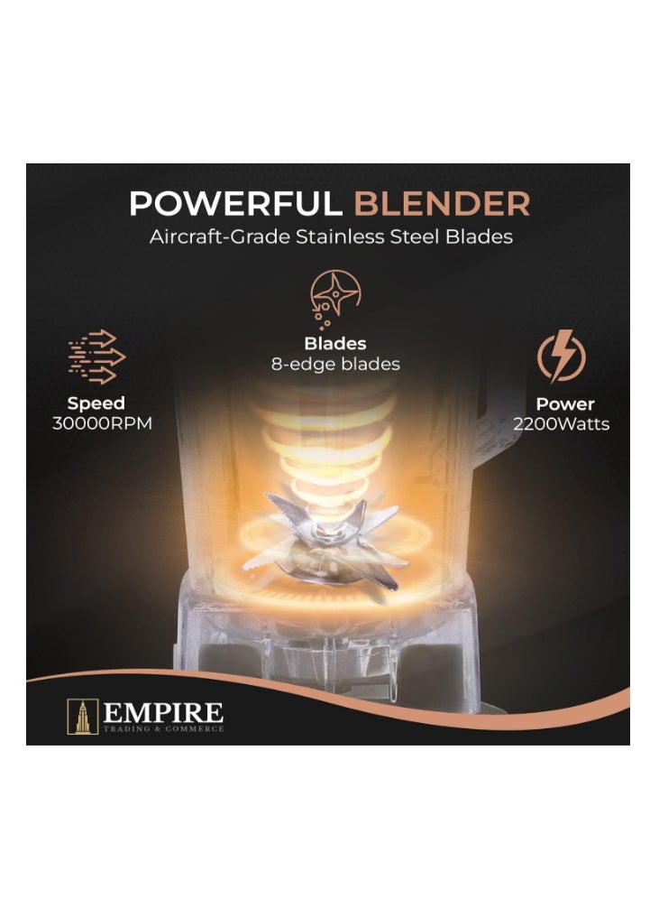 Empire Blender Smoothie Maker 2200W, 10 Adjustable Speeds Smoothie Blender with 2L BPA-Free Container, 30,000RPM High-Speed Blenders with Multiple Blades, Professional Blenders for Kitchen - Image 4