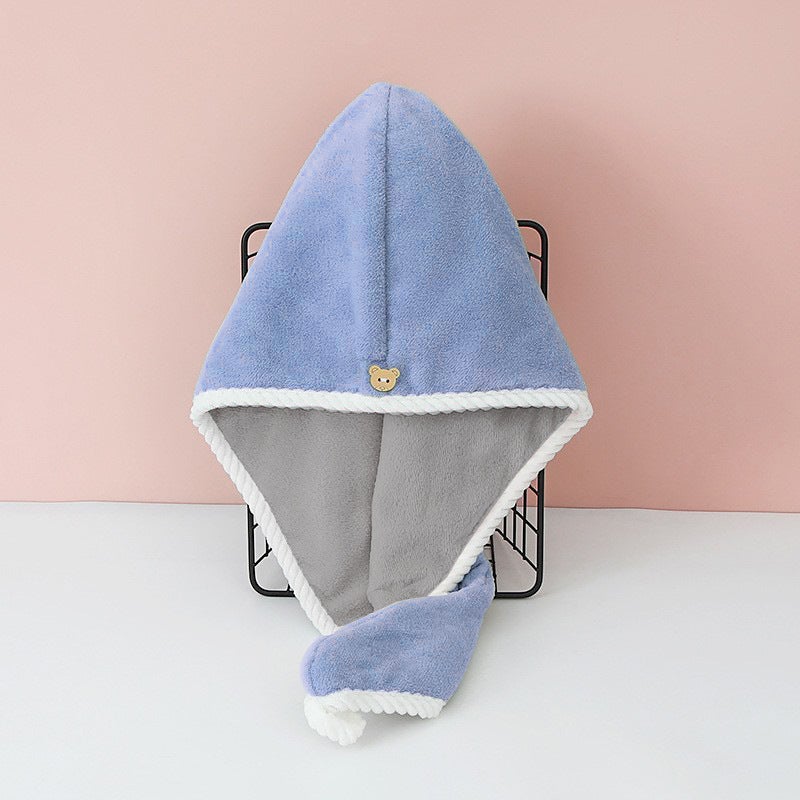 Generic Double-Layer Coral Fleece Hair-Drying Cap Blue and Gray 