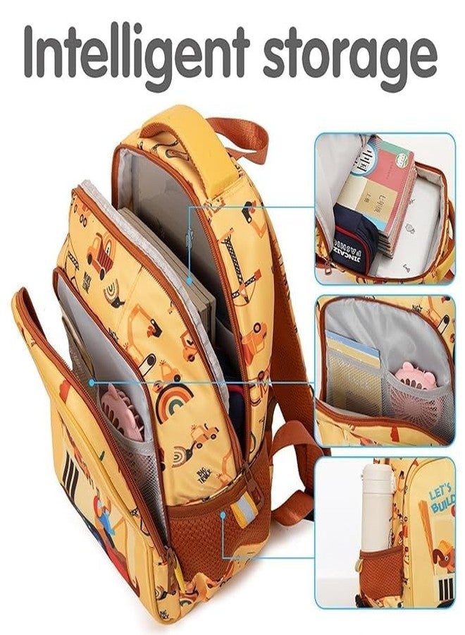Carryze Premium Kids Construction Vehicle School Bag with Excavator Cartoon | Strong Zippers, Soft Padding & Spacious Compartments | Ideal for Nursery, Preschool & Kindergarten Boys - Image 4