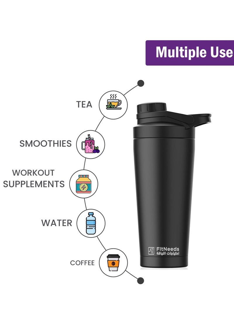 فيتنيدز شيكر ذكي ستانلس ستيل متعدد الاستخدام مع فرشاة تنظيف وكرة خفق (750 مل) - Image 3