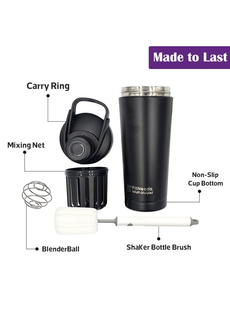 فيتنيدز شيكر ذكي ستانلس ستيل متعدد الاستخدام مع فرشاة تنظيف وكرة خفق (750 مل) - Image 4