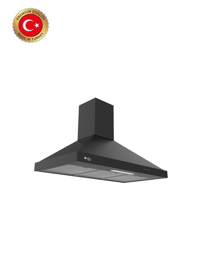 Purity Kitchen Cooker Hood, 90 cm Wall-Mount, 850 m³/h Suction Power, 3-Speed Pyramid Design, LED Lighting, Black ( PANSY PRO 90 BL )  - Image 1