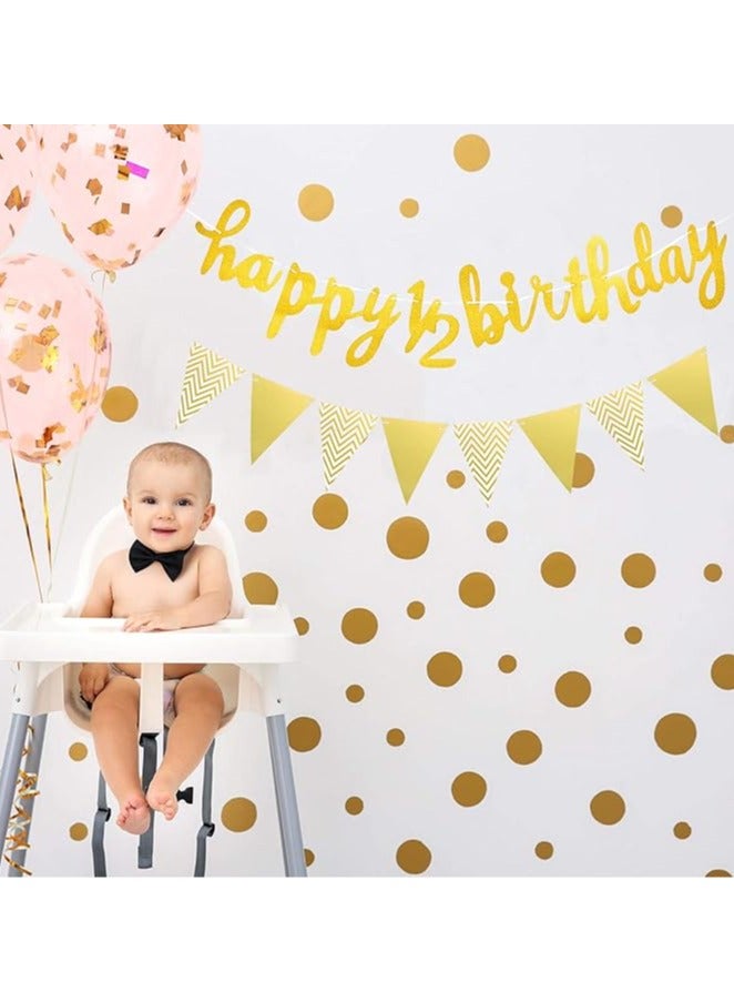 3 Pcs Half Birthday Decorations Set Include 6 Months Happy 1/2 Birthday Banner, Glitter 1/2 Half Year Cake Topper, Triangle Flag Banner for Baby Shower Party Photoshoot Props, Pre-strung(Gold) - Image 5