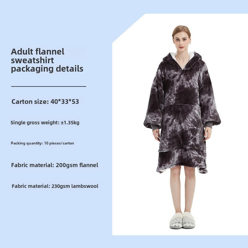 Oversized Hoodie Blanket Flannel Couples Loungewear Tie-Dye Grey-Adult Double Layer 