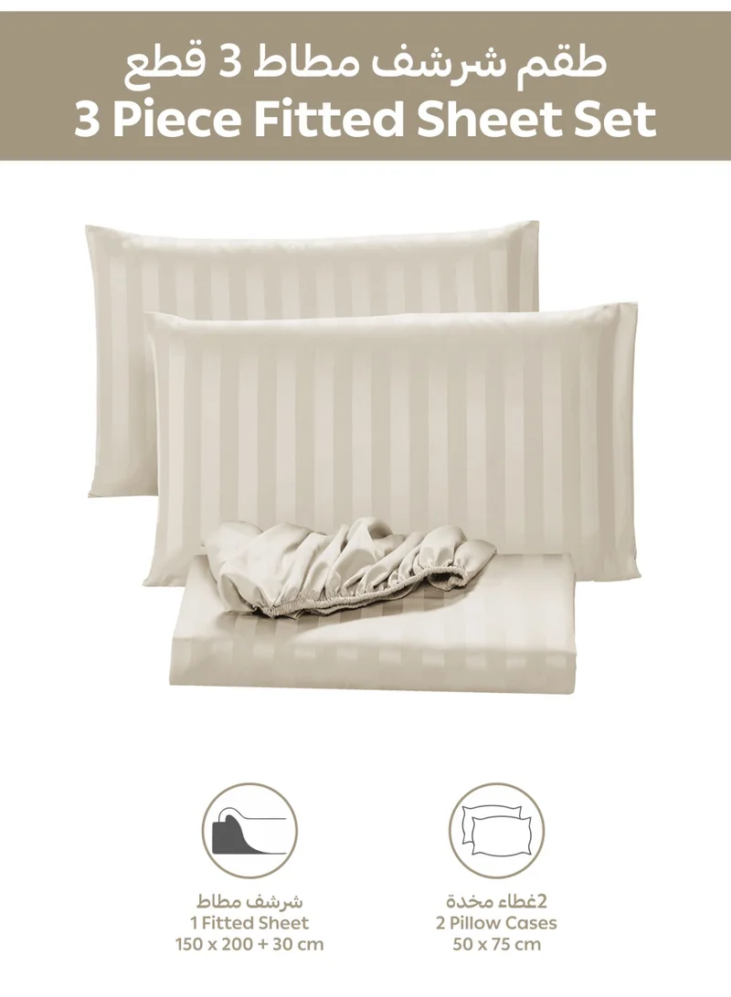 Donetella QUEEN (150X200cm) Premium 3 Piece – 150×200 cm Queen Striped Fitted Sheet, and 35 cm Deep Pocket, Secure All-Around Elastic Fit, No Excess Fabric.  | Best Price UAE