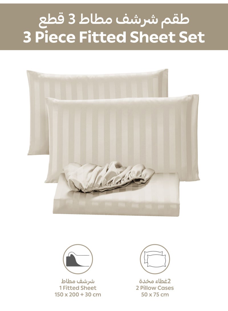 Donetella Premium 3 Piece – 150×200 cm Queen Striped Fitted Sheet, and 35 cm Deep Pocket, Secure All-Around Elastic Fit, No Excess Fabric. - Image 4