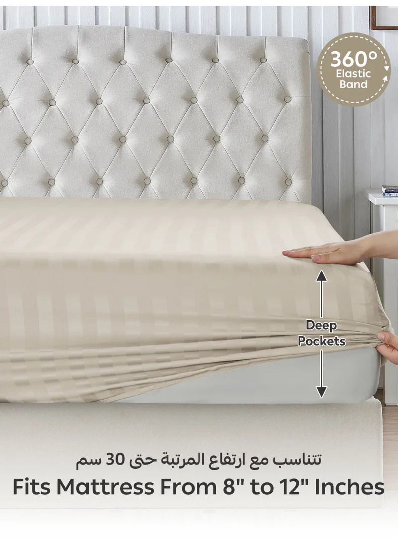 Donetella QUEEN (150X200cm) Premium 3 Piece – 150×200 cm Queen Striped Fitted Sheet, and 35 cm Deep Pocket, Secure All-Around Elastic Fit, No Excess Fabric.  | Best Price UAE