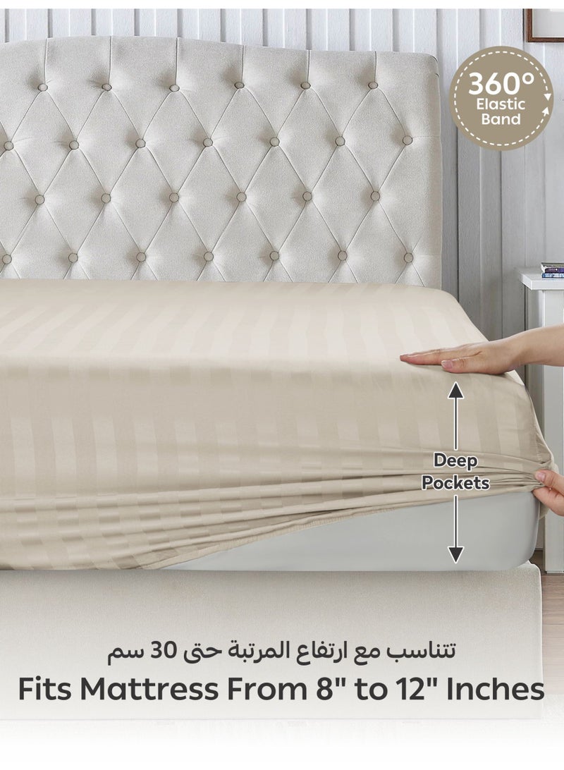 Donetella Premium 3 Piece – 150×200 cm Queen Striped Fitted Sheet, and 35 cm Deep Pocket, Secure All-Around Elastic Fit, No Excess Fabric. - Image 5