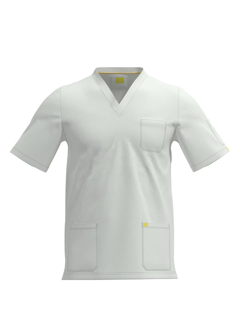 DR - Scrub Comfortable white Lycra fabric with many pockets is meticulously crafted to retain its color without fading with repeated washing - Image 1